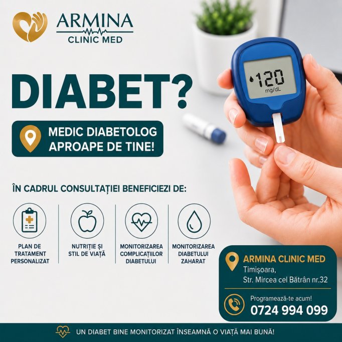 Consult diabet gratuit CNAS cu bilet de trimitere cu analiza de hemoglobină glicată gratuită in cadrul consultului initial la Armina ClinicMed în Timișoara